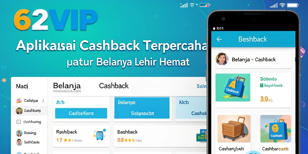 Tampilan antarmuka aplikasi 62VIP dengan fitur Cashback yang mudah diakses.