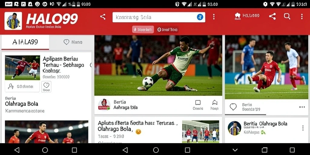 Tampilan antarmuka aplikasi HALO99 dengan fitur Olahraga Bola.