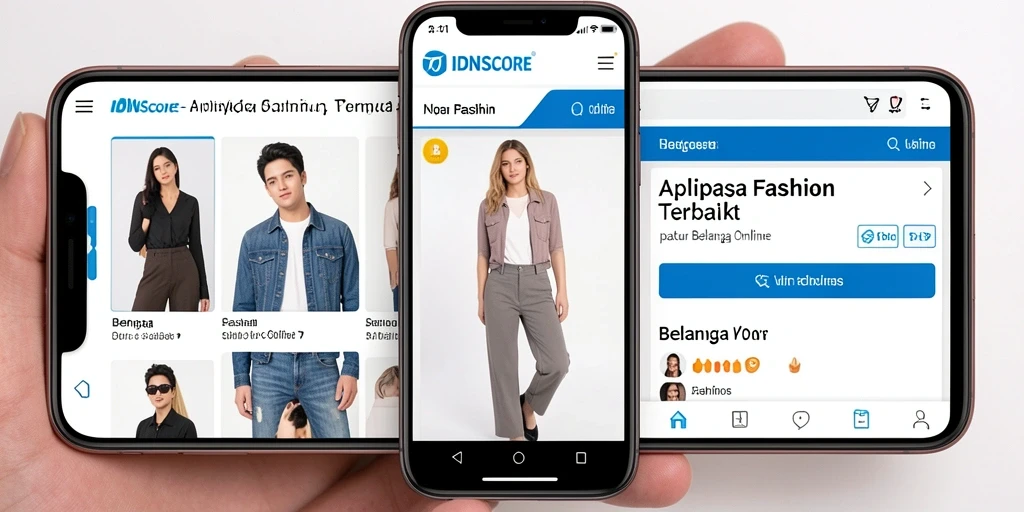Antarmuka pengguna aplikasi IDNSCORE dengan fitur fashion lengkap.