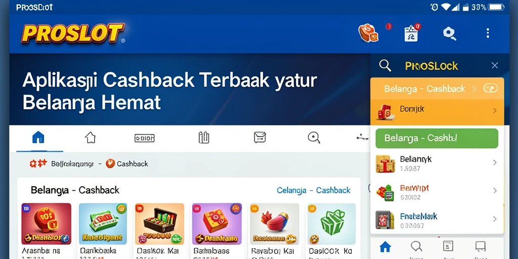 Tampilan antarmuka aplikasi PROSLOT yang user-friendly untuk cashback.